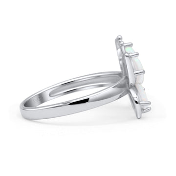 Butterfly Thumb Ring Band Statement Fashion Ring Lab Created White Opal Round CZ 925 Sterling Silver